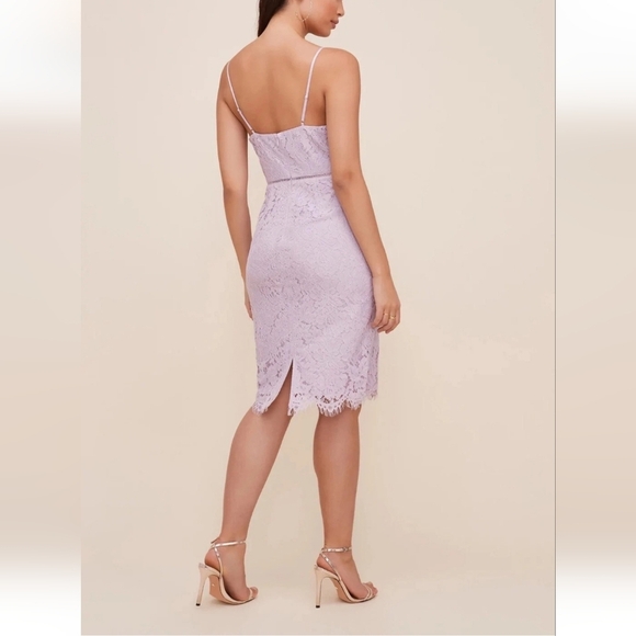 Astr The Label Lattice Lilac Lavender Lace Overlay Cocktail Midi Dress Sz Medium - Picture 2 of 12